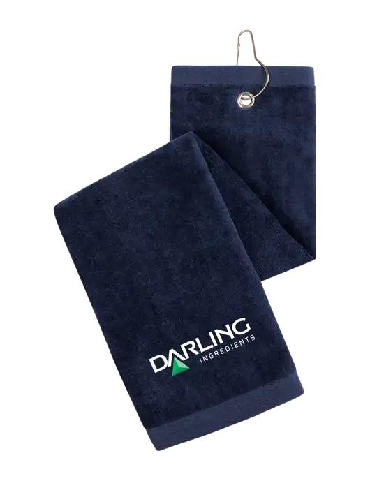 Navy Tri-Fold Golf Towel with Grommet w/Darling Ingredients Logo