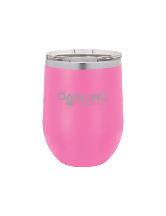 Polar Camel 12 oz Powder Coated Pink Vacuum Insulated Stemless Wine Tumbler w/Darling Ingredients Logo