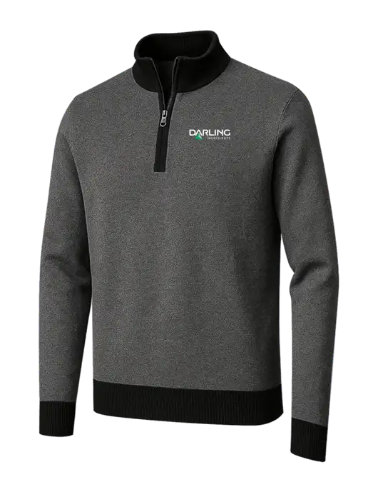 Brooks Brothers Black/Dark Grey Washable Merino Birdseye 1/4-Zip Sweater w/Darling Ingredients Logo