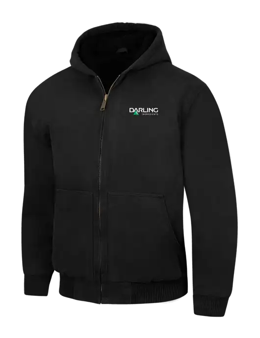CornerStone Black Washed Duck Cloth Insulated Hooded Work Jacket w/Darling Ingredients Logo