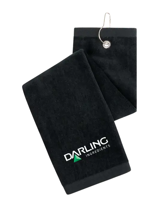 Black Tri-Fold Golf Towel with Grommet w/Darling Ingredients Logo