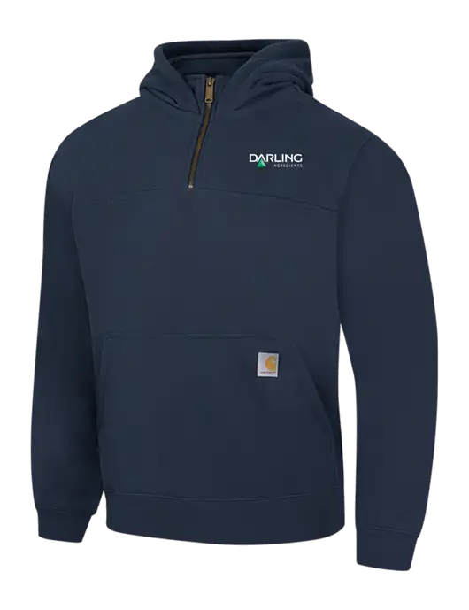 Carhartt Navy Rain Defender Paxton Heavyweight Hooded 1/4 Zip Mock Sweatshirt w/Darling Ingredients Logo