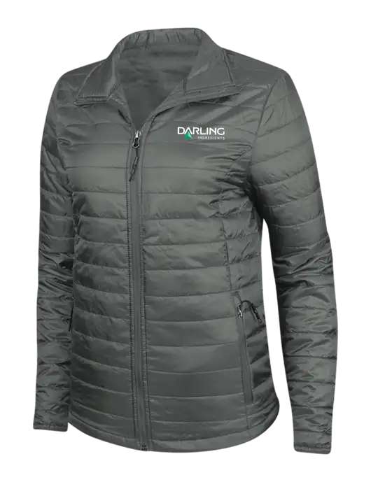 Dark Grey Womens Puffy Packable Jacket w/Darling Ingredients Logo