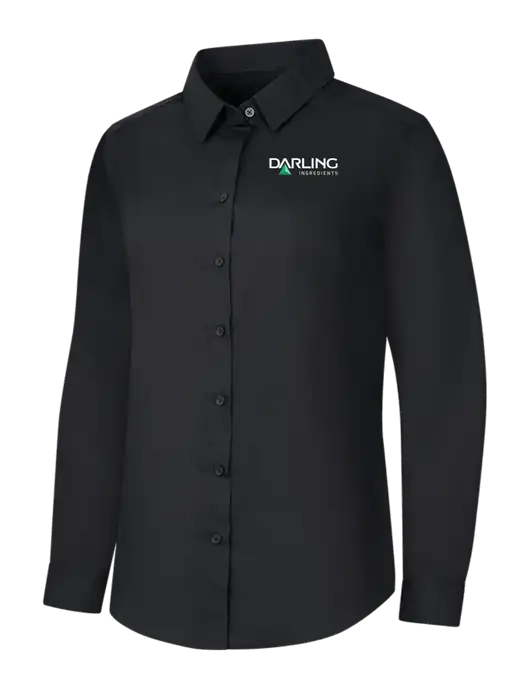 Womens Black Long Sleeve Carefree Poplin Shirt w/Darling Ingredients Logo