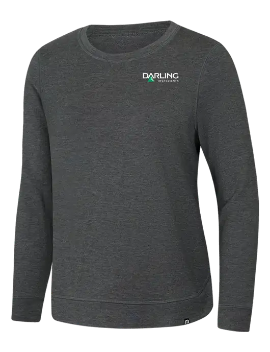TravisMathew Womens Dark Grey Heather Lightweight Long Weekend Crew w/Darling Ingredients Logo