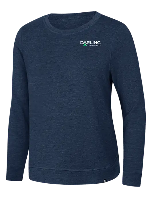 TravisMathew Womens Dark Slate Blue Heather Lightweight Long Weekend Crew w/Darling Ingredients Logo