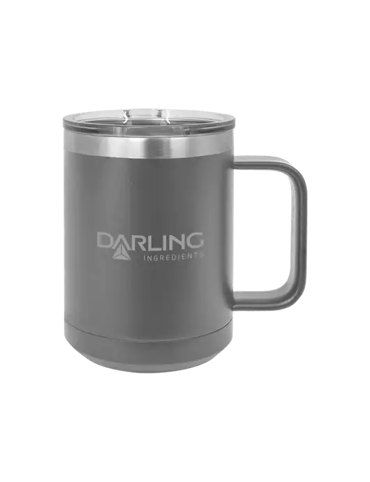 Polar Camel 15 oz Powder Coated Grey Vacuum Insulated Mug with Slider Lid w/Darling Ingredients Logo
