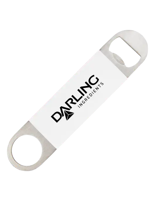 White Bottle Opener with Silicone Grip w/Darling Ingredients Logo