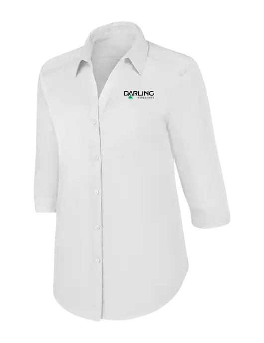 Womens White 3/4 Sleeve Carefree Poplin Shirt w/Darling Ingredients Logo