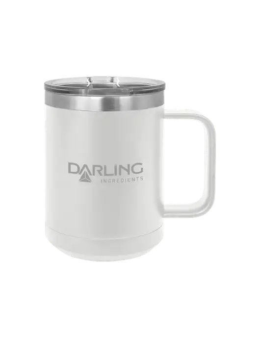 Polar Camel 15 oz Powder Coated White Vacuum Insulated Mug with Slider Lid w/Darling Ingredients Logo