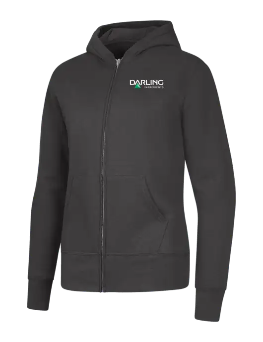 Charcoal Womens Core Fleece Full-Zip Hooded Sweatshirt w/Darling Ingredients Logo