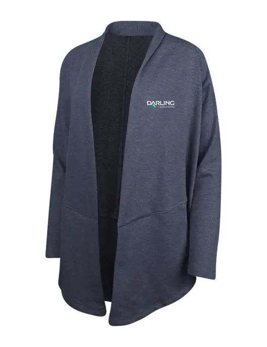 Estate Blue Heather/Charcoal Heather Womens Interlock Cardigan w/Darling Ingredients Logo