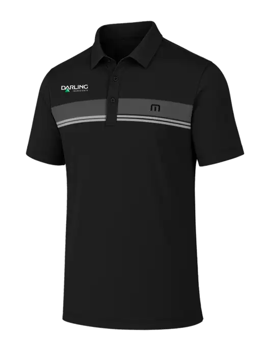 TravisMathew Black Glenview Stripe Polo w/Darling Ingredients Logo