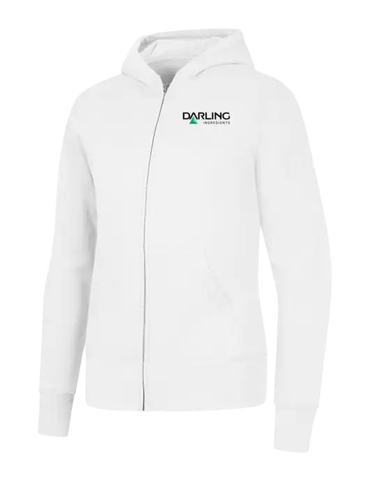White Womens Core Fleece Full-Zip Hooded Sweatshirt w/Darling Ingredients Logo