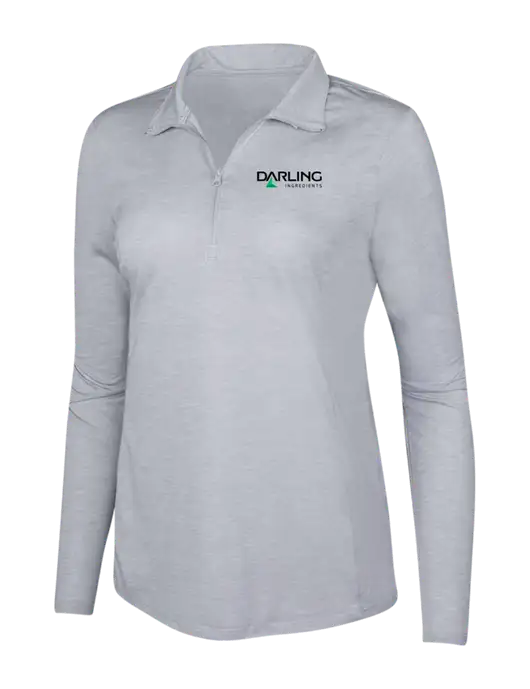 Light Grey Heather Womens Posicharge Tri-Blend Wicking 1/4 Zip Pullover w/Darling Ingredients Logo