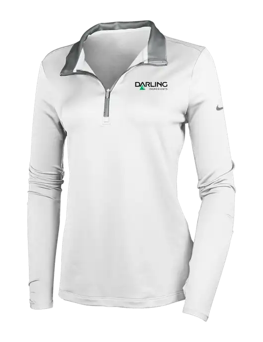 NIKE White/Dark Grey Womens Dry-Fit Stretch 1/2 Zip Cover-Up w/Darling Ingredients Logo