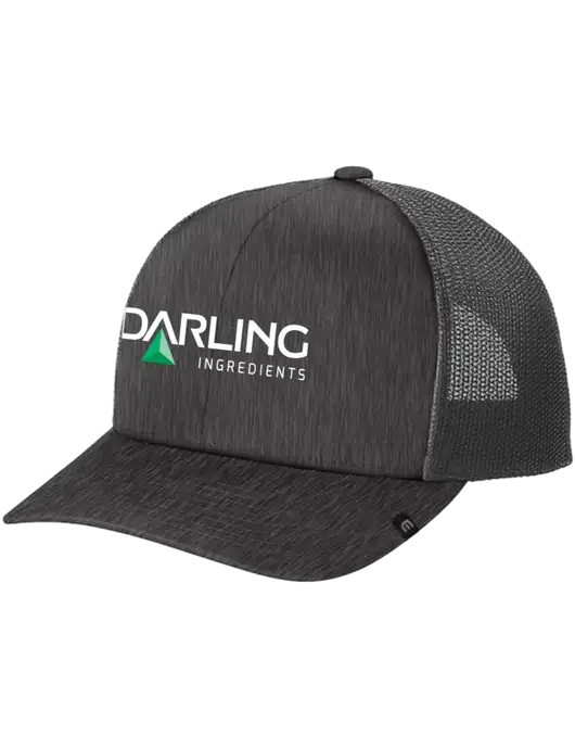 TravisMathew Very Dark Grey Heather Cruz Trucker Cap w/Darling Ingredients Logo