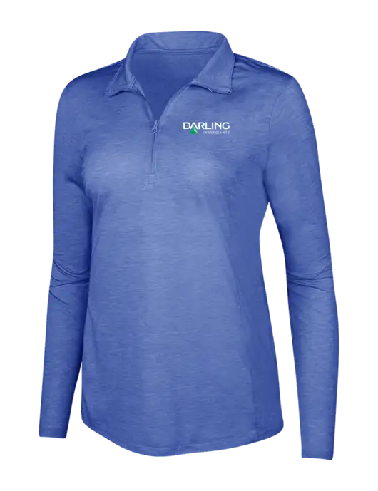True Royal Heather Womens Posicharge Tri-Blend Wicking 1/4 Zip Pullover w/Darling Ingredients Logo