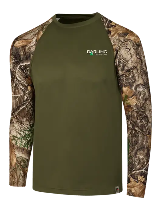 Russell Outdoors Olive/Realtree Edge Camo Colorblock Performance Long Sleeve T-Shirt w/Darling Ingredients Logo