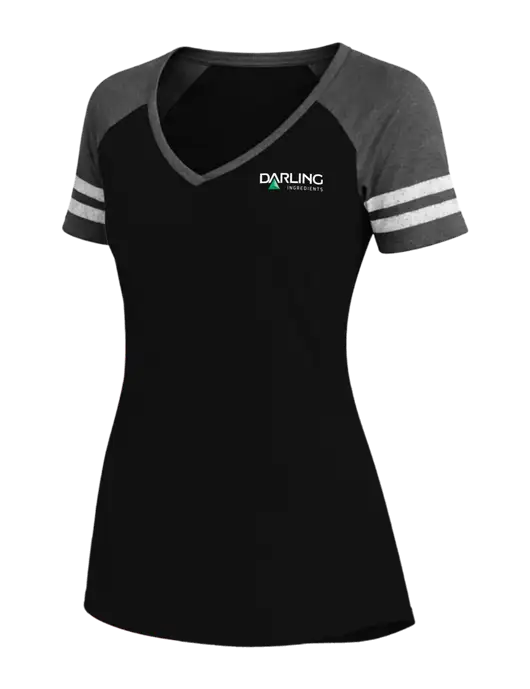 Womens Black/Charcoal Heather V-Neck Game Tee w/Darling Ingredients Logo