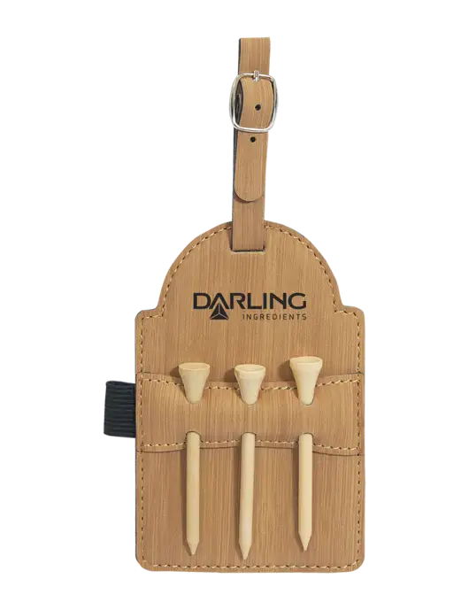 Bamboo Leatherette Golf Bag Tag with 3 Wooden Tees w/Darling Ingredients Logo