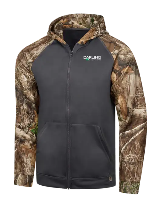 Russell Outdoors Dark Grey/Realtree Edge Camo Colorbock Performance Full Zip Hoodie w/Darling Ingredients Logo