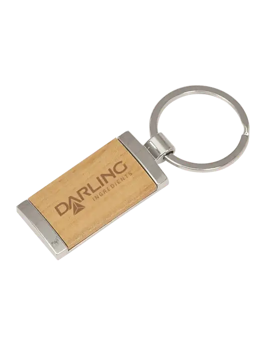 Wood & Silver Rectangle Keychain w/Darling Ingredients Logo
