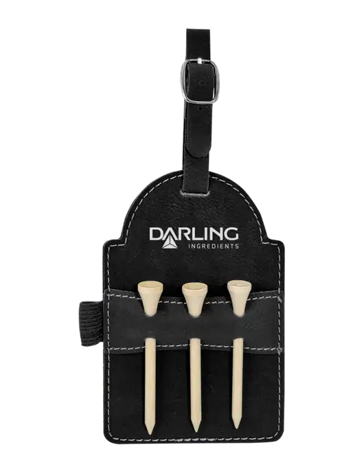 Black Leatherette Golf Bag Tag with 3 Wooden Tees w/Darling Ingredients Logo