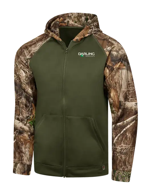 Russell Outdoors Dark Olive/Realtree Edge Camo Colorbock Performance Full Zip Hoodie w/Darling Ingredients Logo