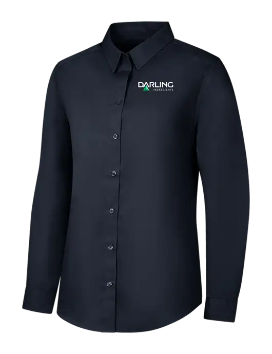 Womens River Blue Navy Long Sleeve Carefree Poplin Shirt w/Darling Ingredients Logo