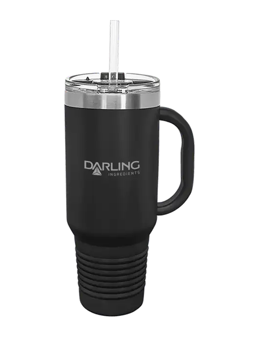Polar Camel 40 oz. Powder Coated Vacuum Insulated Black Travel Mug with Straw w/Darling Ingredients Logo