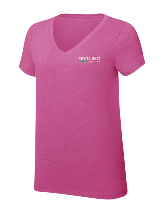 Womens Simply Soft V-Neck Fuschia Frost 4.5oz  Poly/Combed Ring Spun Cotton T-Shirt w/Darling Ingredients Logo