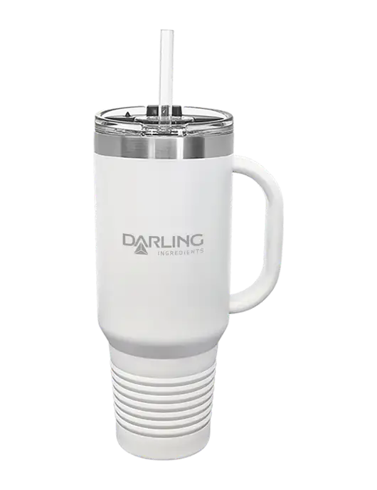 Polar Camel 40 oz. Powder Coated Vacuum Insulated White Travel Mug with Straw w/Darling Ingredients Logo
