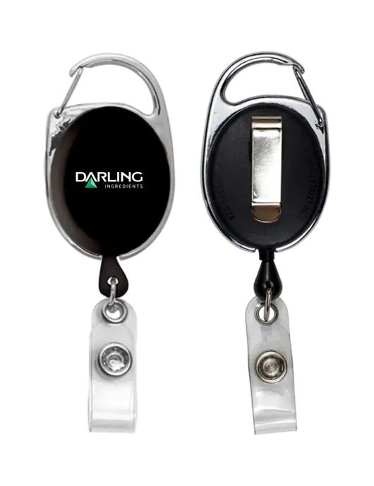 Black Carabiner Style Badge Reel and Badge Holder w/Darling Ingredients Logo