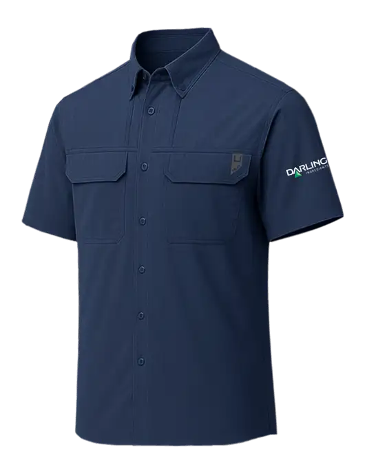 HUK Navy Creekbed Short Sleeve Shirt w/Darling Ingredients Logo