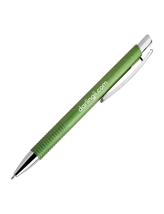 Malay Green Ballpoint Pen - Blue Ink w/DI URL Logo, Darling Ingredients Logo