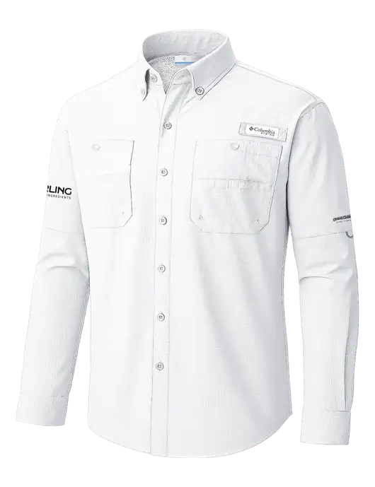 Columbia White PFG Tamiami II Long SleeveShirt w/Darling Ingredients Logo