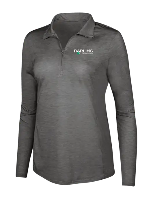 Dark Grey Heather Womens Posicharge Tri-Blend Wicking 1/4 Zip Pullover w/Darling Ingredients Logo