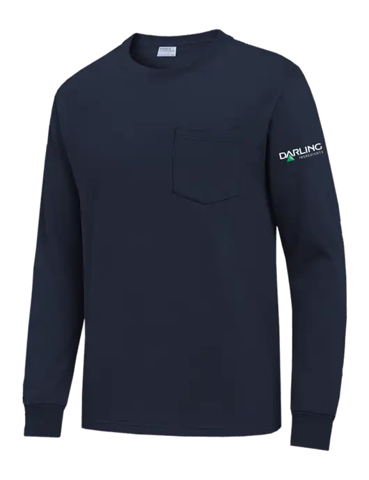 Navy Long Sleeve Heavyweight 6.1 oz Pocket T-Shirt w/Darling Ingredients Logo