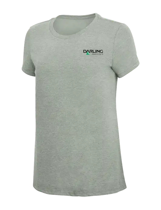 Womens Simply Soft Heathered Light Grey 4.5oz Poly/Combed Ring Spun Cotton T-Shirt w/Darling Ingredients Logo