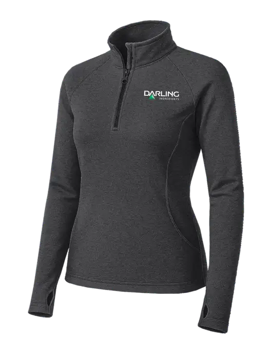 Dark Grey Heather Womens Sport Wick Stretch 1/4 Zip Pullover w/Darling Ingredients Logo