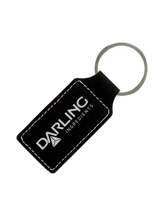 Black Laserable Leatherette Rectangle Keychain w/Darling Ingredients Logo