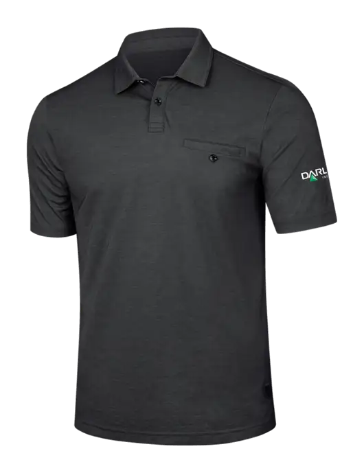 TravisMathew Black Heather Sunsetters Pocket Polo w/Darling Ingredients Logo