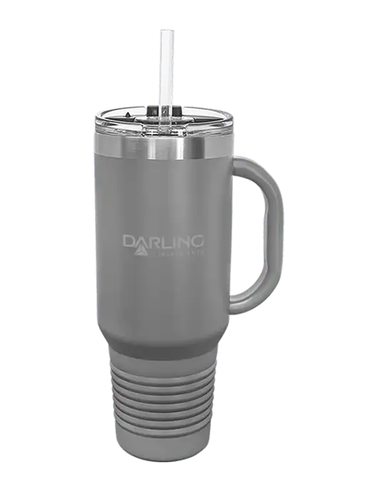 Polar Camel 40 oz. Powder Coated Vacuum Insulated Grey Travel Mug with Straw w/Darling Ingredients Logo