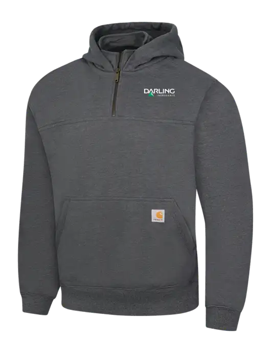 Carhartt Dark Grey Heather Rain Defender Paxton Heavyweight Hooded 1/4 Zip Mock Sweatshirt w/Darling Ingredients Logo