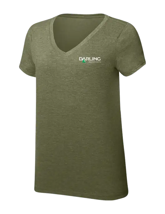 Womens Simply Soft V-Neck Military Green Frost 4.5oz  Poly/Combed Ring Spun Cotton T-Shirt w/Darling Ingredients Logo