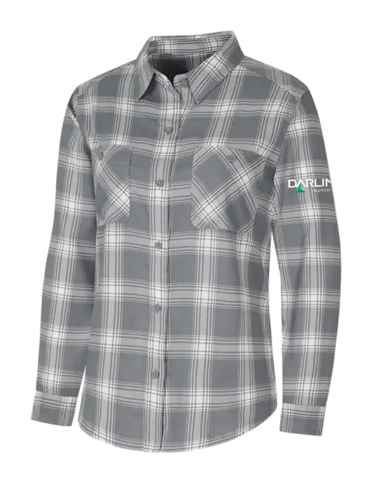 Womens Medium Grey/Cream Plaid Flannel Shirt w/Darling Ingredients Logo