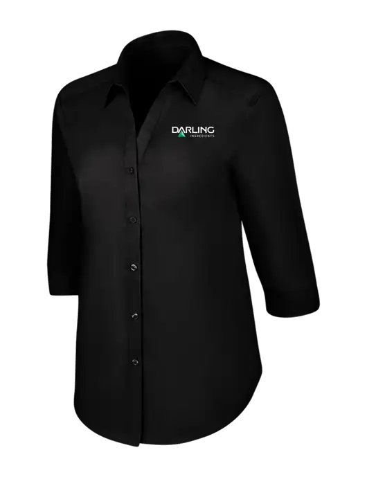 Womens Black 3/4 Sleeve Carefree Poplin Shirt w/Darling Ingredients Logo