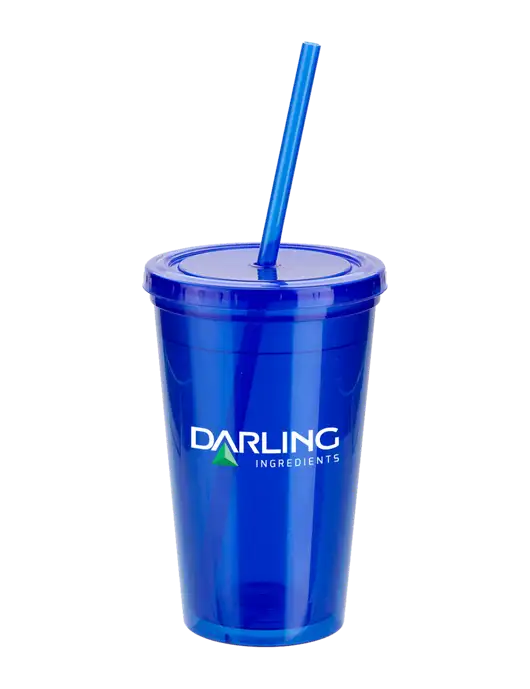 Sorrento Blue 16 oz Tumbler with Lid & Straw w/Darling Ingredients Logo