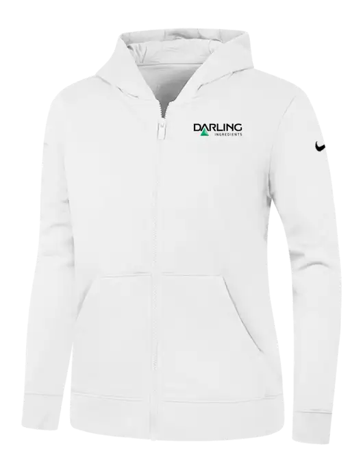 Nike Womens Club Fleece Sleeve Swoosh Full-Zip White Hoodie w/Darling Ingredients Logo